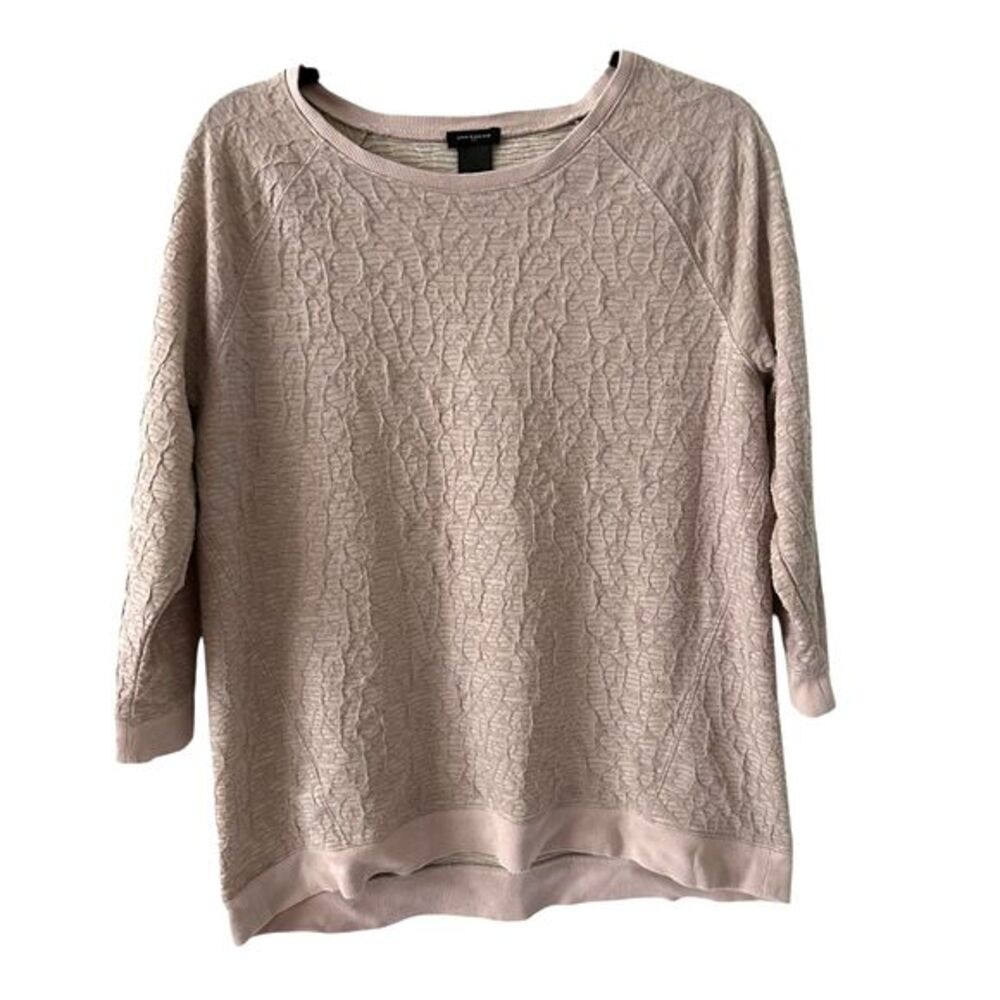 Ann Taylor Mauve and Gold Textured 3/4 Sleeve Scoop Neck‎ Stretchy Blouse Size L